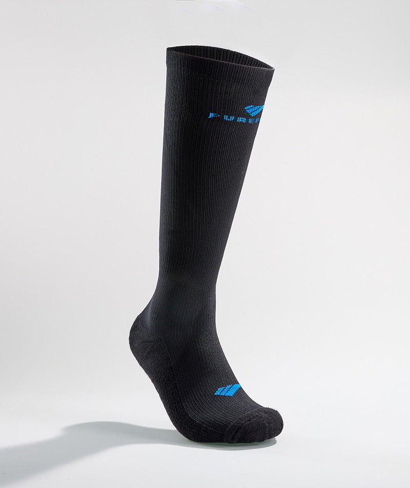 PUREPEAK compression socks knee high black with blue logo – performance sports socks